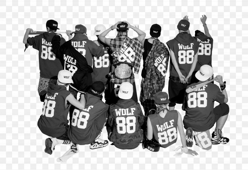 Exodus K-pop Wolf XOXO, PNG, 5472x3744px, Exo, Black And White, Brand, Chanyeol, Crew Download Free