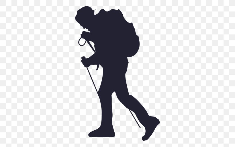 Hiking Silhouette Clip Art, PNG, 512x512px, Hiking, Adventure, Black And White, Drawing, Fictional Character Download Free