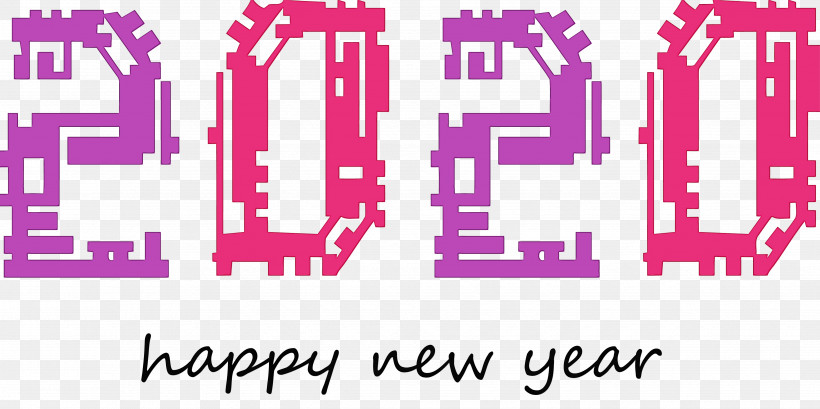 Text Pink Font Magenta Purple, PNG, 3917x1956px, Happy New Year 2020, Line, Logo, Magenta, New Year 2020 Download Free