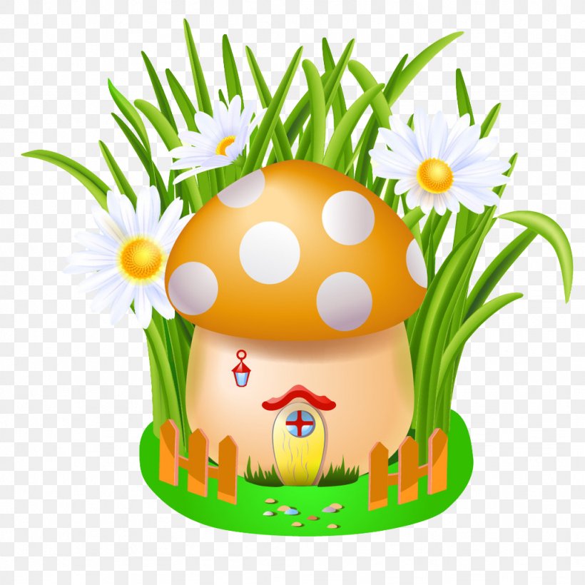 Cartoon House Mushroom, PNG, 1024x1024px, Cartoon, Drawing, Easter Egg, Flower, Flowerpot Download Free