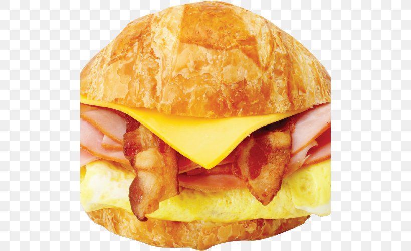 Breakfast Sandwich Bacon, Egg And Cheese Sandwich Croissant Ham And Eggs, PNG, 500x500px, Breakfast Sandwich, American Food, Bacon, Bacon And Egg Pie, Bacon Egg And Cheese Sandwich Download Free