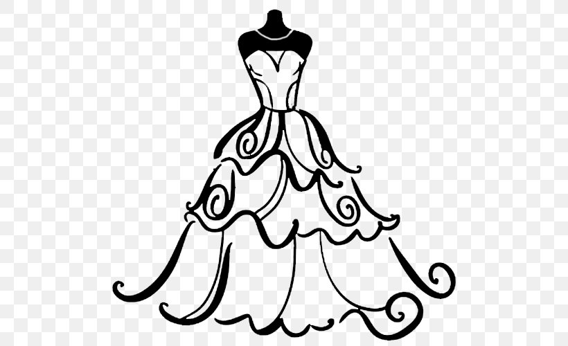 Wedding Dress Clip Art, PNG, 500x500px, Wedding Dress, Art, Artwork, Black, Black And White Download Free