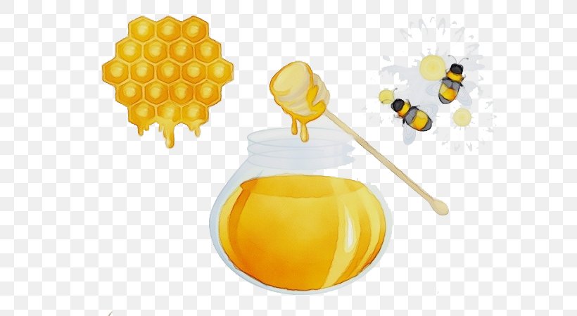 Yellow Honeybee Clip Art Honey Bee, PNG, 594x449px, Watercolor, Bee, Honey, Honeybee, Membranewinged Insect Download Free