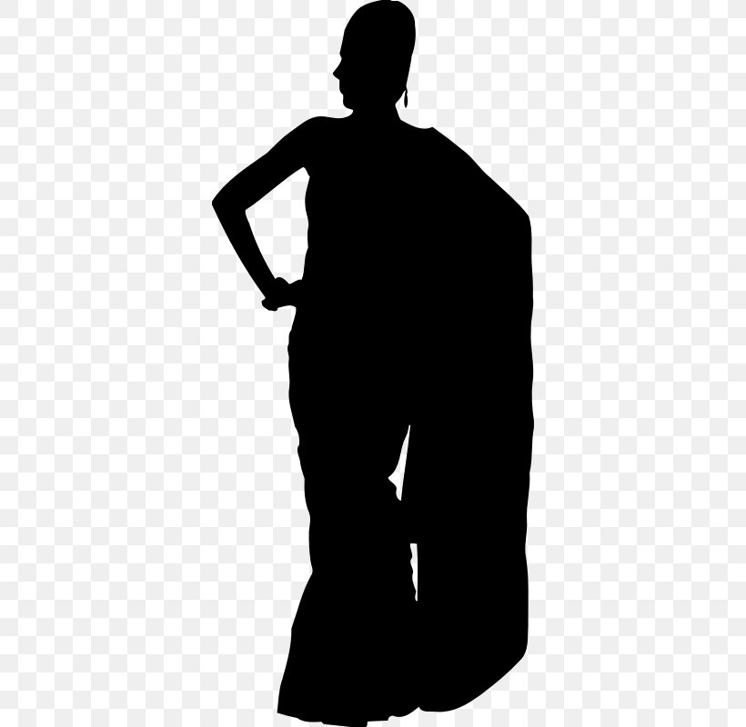 Sari Silhouette Female Dress Clip Art, PNG, 354x800px, Sari, Black, Black And White, Clothing, Dress Download Free