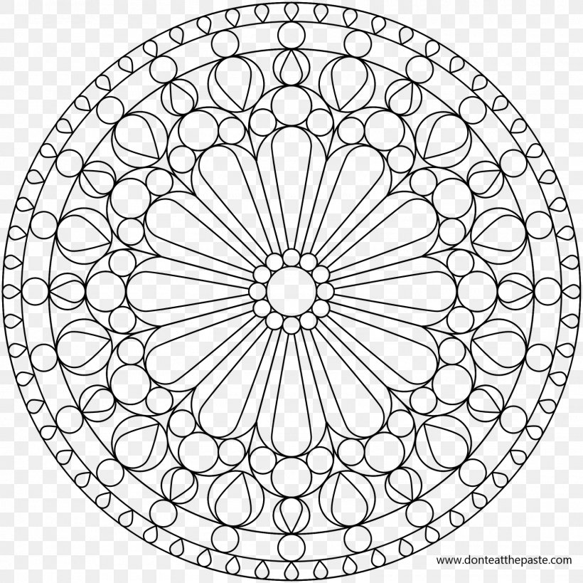 Rose Window Stained Glass Coloring Book Mandala, PNG, 1600x1600px, Window, Adult, Area, Black And White, Book Download Free