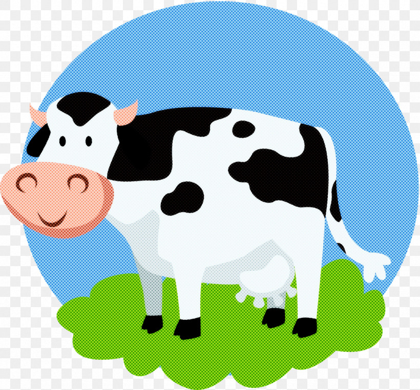 Cartoon Dairy Cow Bovine Green Livestock, PNG, 1280x1190px, Cartoon, Bovine, Dairy Cow, Grass, Green Download Free