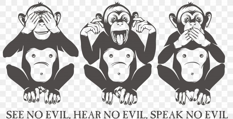 Three Wise Monkeys Royalty-free, PNG, 7920x4050px, Three Wise Monkeys, Art, Black, Black And White, Cartoon Download Free