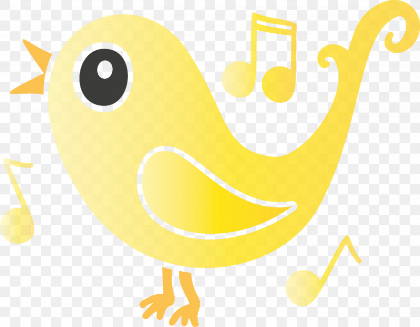 Yellow Line Smile, PNG, 3000x2339px, Cartoon Bird, Line, Paint, Smile, Watercolor Download Free