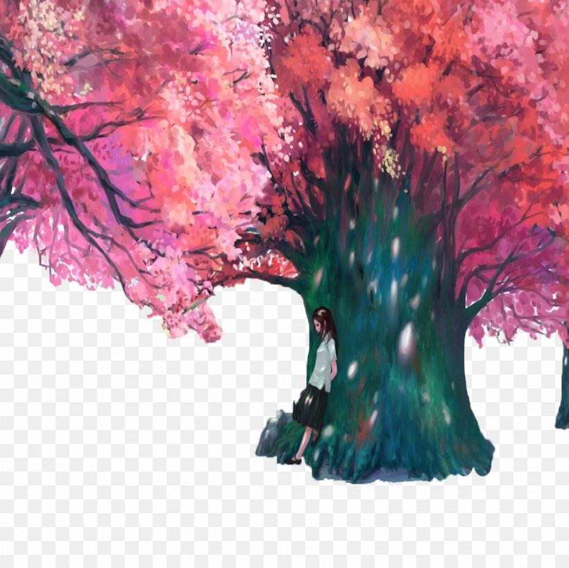 Cherry Blossom Comics Illustration, PNG, 2362x2362px, Cherry Blossom, Animation, Art, Autumn, Baidu Download Free