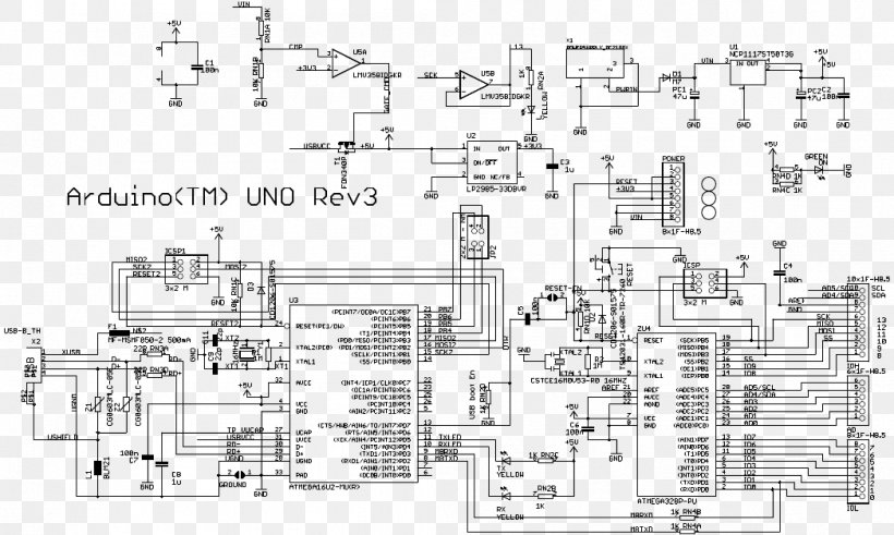 Schematic Wiring Diagram Arduino Uno Circuit Diagram, PNG, 1047x627px, Schematic, Arduino, Arduino Uno, Black And White, Circuit Component Download Free