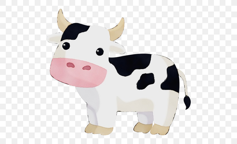Animal Figure Dairy Cow Cartoon Bovine Toy, PNG, 500x500px, Watercolor, Animal Figure, Bovine, Cartoon, Dairy Cow Download Free