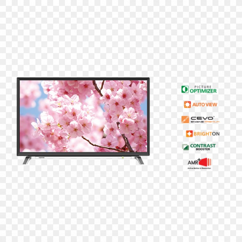 Smart TV Toshiba LED-backlit LCD 1080p Television, PNG, 1000x1000px, 4k Resolution, Smart Tv, Advertising, Blossom, Cherry Blossom Download Free