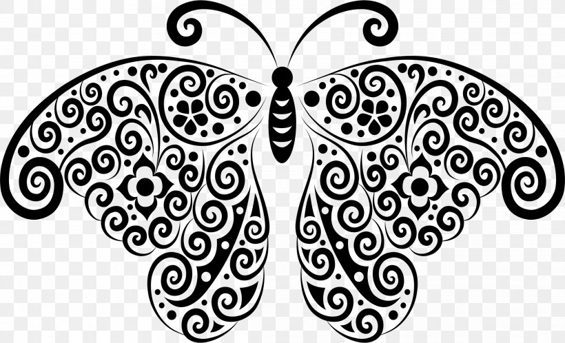 Butterfly Silhouette Clip Art, PNG, 2328x1416px, Butterfly, Artwork, Black And White, Brush Footed Butterfly, Butterfly Net Download Free