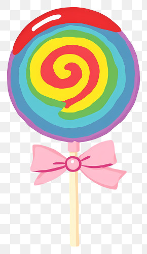 Colorful Lollipop - Rainbow Swirl Lollipop With Pink Bow PNG
