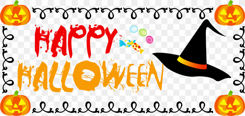 Happy Halloween, PNG, 3681x1744px, Happy Halloween, Biology, Cartoon, Geometry, Happiness Download Free