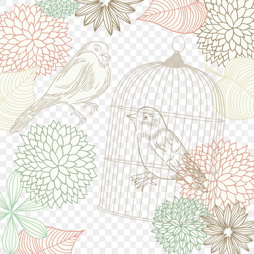 Vector Caged Bird, PNG, 1200x1200px, Bird, Birdcage, Cage, Flora, Floral Design Download Free