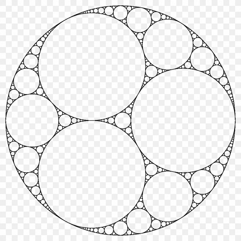 Apollonian Gasket Fractal Apollonian Sphere Packing Mathematics, PNG, 1024x1024px, Apollonian Gasket, Apollonian Sphere Packing, Area, Auto Part, Black And White Download Free