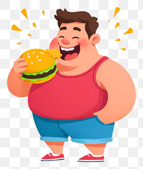 Obese Man Eating Hamburger - Chubby Man Enjoying Burger PNG