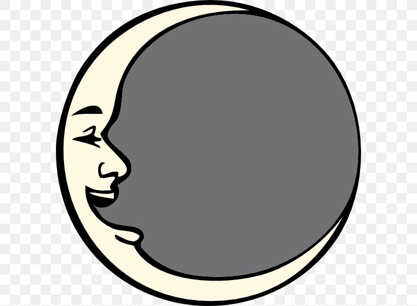 Man In The Moon Smiley Lunar Phase Clip Art, PNG, 600x602px, Moon, Black And White, Crescent, Emoticon, Eye Download Free