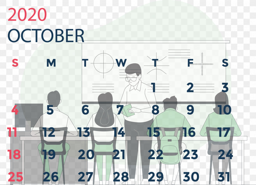 October 2020 Calendar October 2020 Printable Calendar, PNG, 3000x2170px, October 2020 Calendar, Angle, Area, Line, Meter Download Free