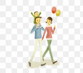 Happy Family Of Three - Crayon Cartoon Illustration PNG