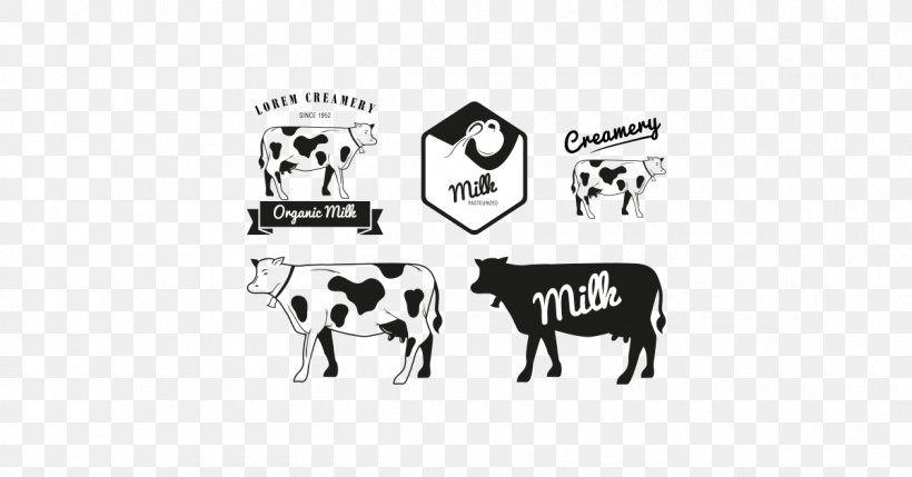 Milk Holstein Friesian Cattle Dairy Cattle Logo, PNG, 1200x628px, Milk, Advertising, Black, Black And White, Brand Download Free