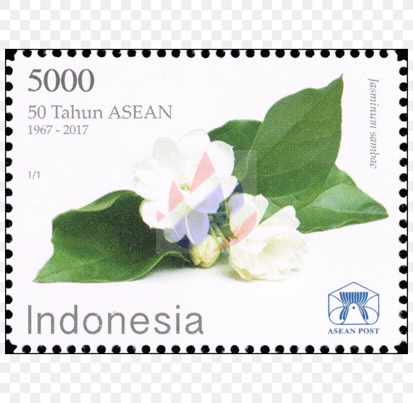 Association Of Southeast Asian Nations Postage Stamps Indonesia Star Jasmine Arabian Jasmine, PNG, 800x800px, Postage Stamps, Arabian Jasmine, Burma, Commemorative Stamp, Flora Download Free