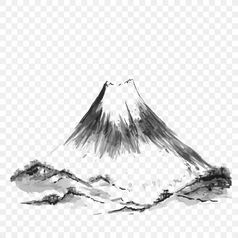 Mount Fuji Mountain Drawing Illustration, PNG, 1000x1000px, Mount Fuji, Black, Black And White, Drawing, Feather Download Free