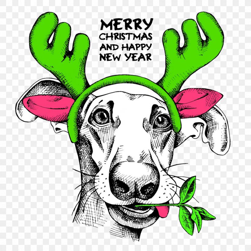 Reindeer Santa Claus Dog Christmas Illustration, PNG, 1000x1000px, Reindeer, Animation, Antler, Art, Cartoon Download Free