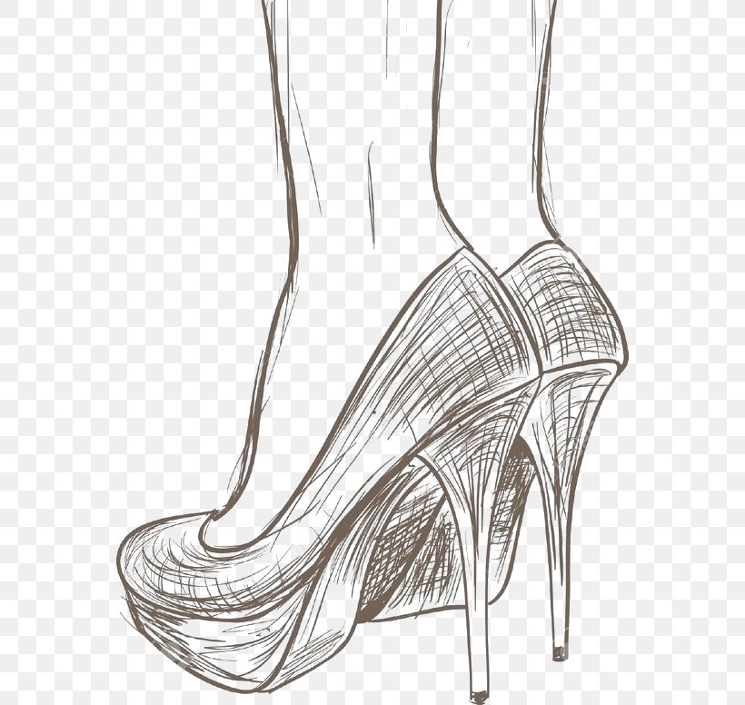 Shoe Drawing High-heeled Footwear Nike Sketch, PNG, 564x776px, Shoe, Adidas, Art, Black And White, Drawing Download Free