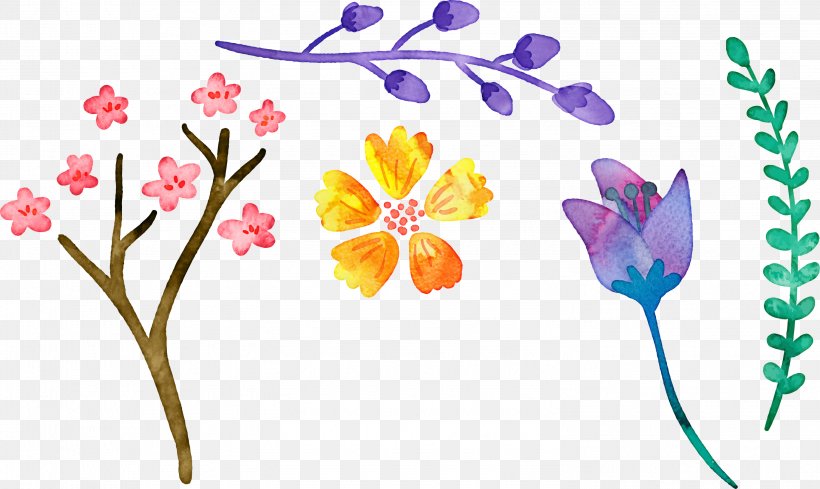 Floral Design Painting Flowers Creative Watercolor Watercolor Painting, PNG, 2991x1785px, Floral Design, Art, Branch, Creative Watercolor, Cut Flowers Download Free