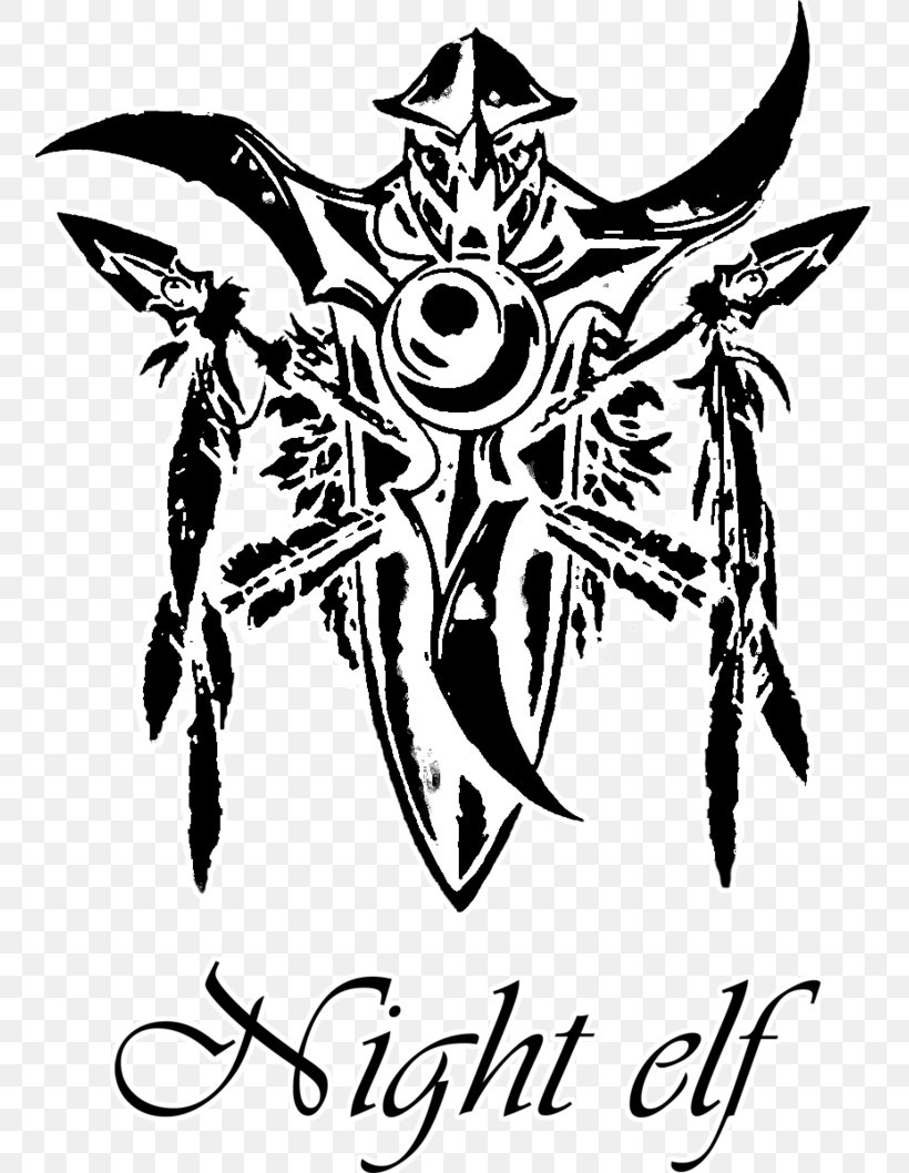 Night Elf Logo World Of Warcraft: Wrath Of The Lich King Symbol, PNG, 755x1058px, Night Elf, Art, Black And White, Drawing, Elf Download Free