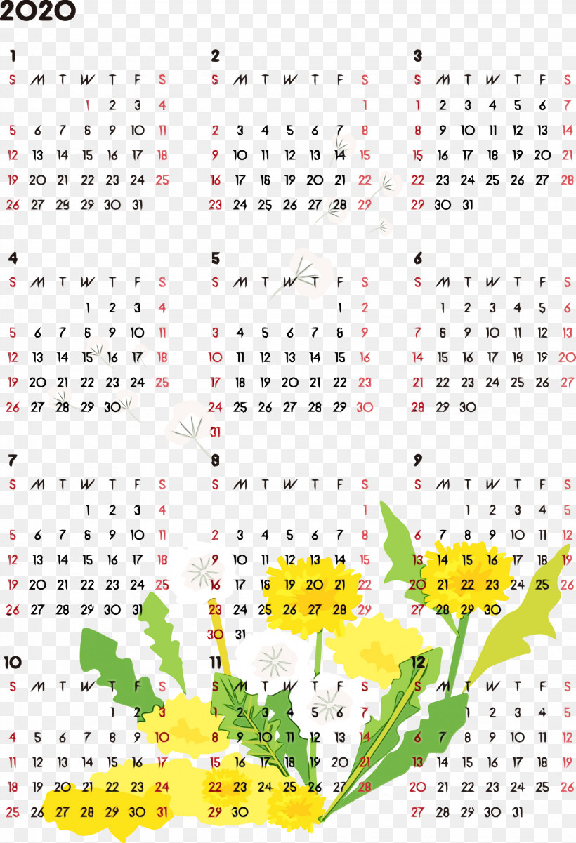 Text Calendar Yellow Font Line, PNG, 2047x3000px, 2020 Calendar, 2020 Yearly Calendar, Calendar, Line, Paint Download Free