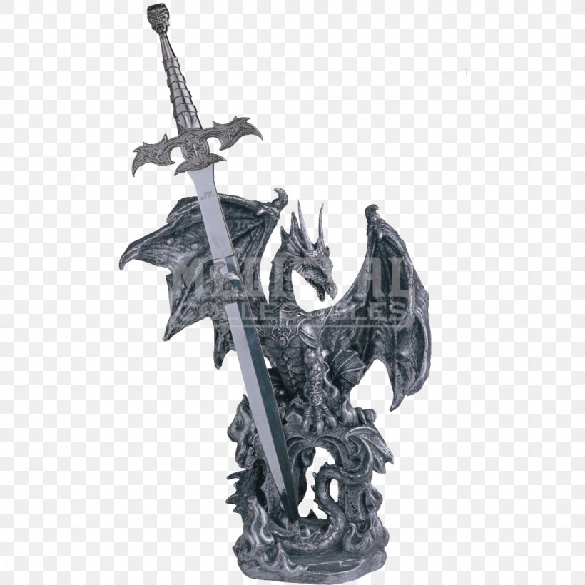 Dragon Knight Knife Sword Figurine, PNG, 1096x1096px, Dragon, Armour, Black And White, Chinese Dragon, Components Of Medieval Armour Download Free