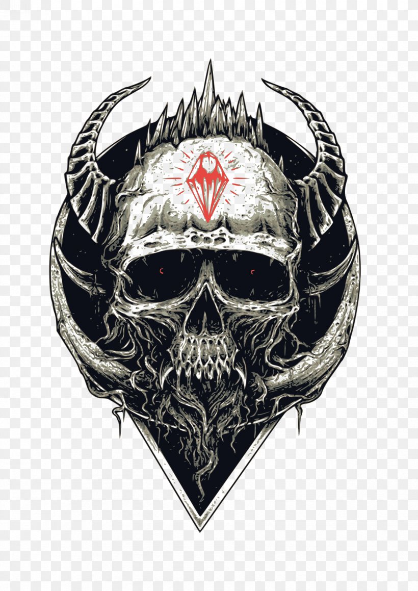 T-shirt Skull Skeleton, PNG, 1697x2400px, Tshirt, Badge, Bone, Emblem, Horn Download Free