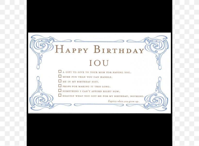 IOU Birthday Greeting & Note Cards Gift Card, PNG, 600x601px, Iou, Birthday, Birthday Card, Blue, Christmas Download Free