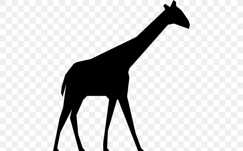 Giraffe Silhouette, PNG, 512x512px, Giraffe, Black And White, Drawing, Fauna, Giraffidae Download Free