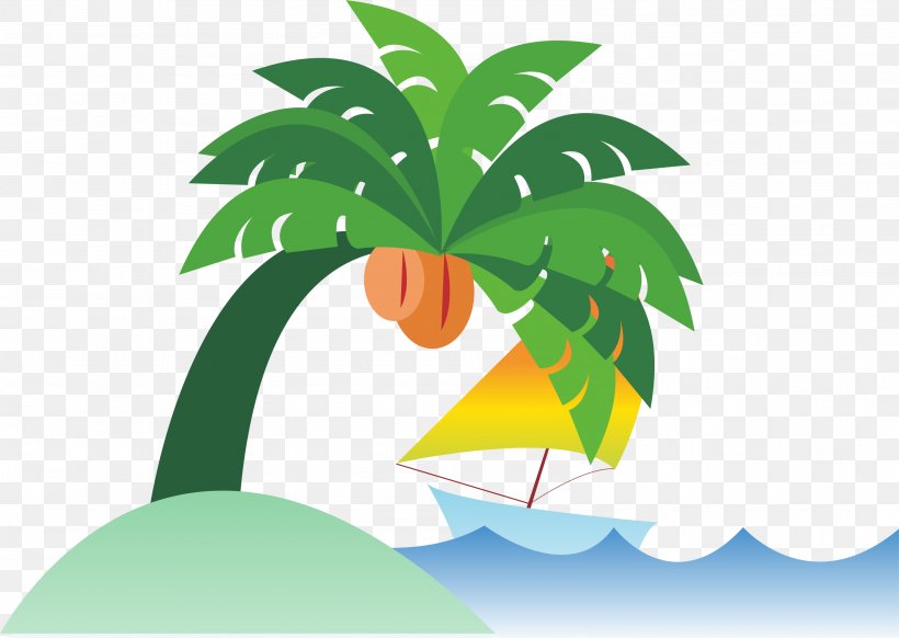 Sea Coconut Flat Design Cartoon, PNG, 3177x2257px, Sea, Beach, Cartoon, Coconut, Flat Design Download Free