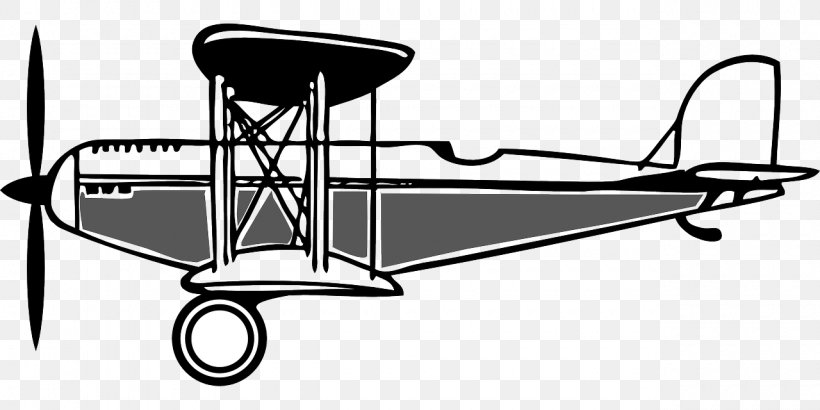 Airplane Fixed-wing Aircraft Biplane Clip Art, PNG, 1280x640px, Airplane, Aircraft, Aviation, Biplane, Black And White Download Free
