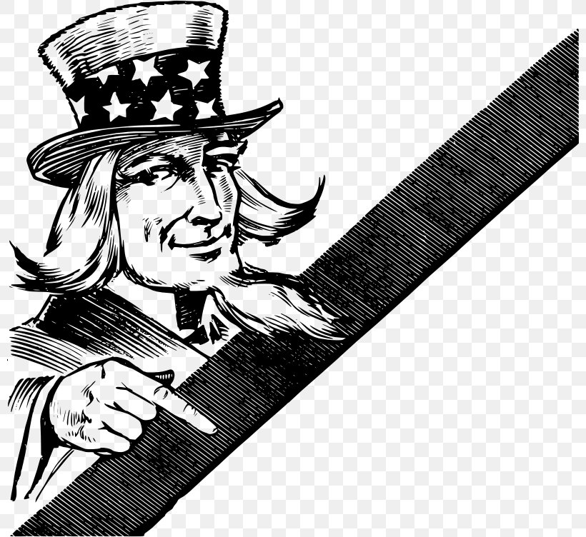 United States Uncle Sam Public Domain Clip Art, PNG, 800x752px, United States, Art, Black And White, Cartoon, Cold Weapon Download Free