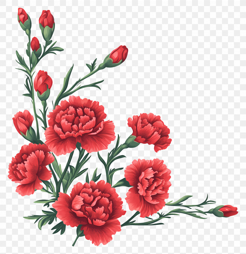Flower Corner - Red Floral Corner Decoration PNG