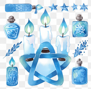 Hanukkah - Decorative Blue Candles And Stars PNG