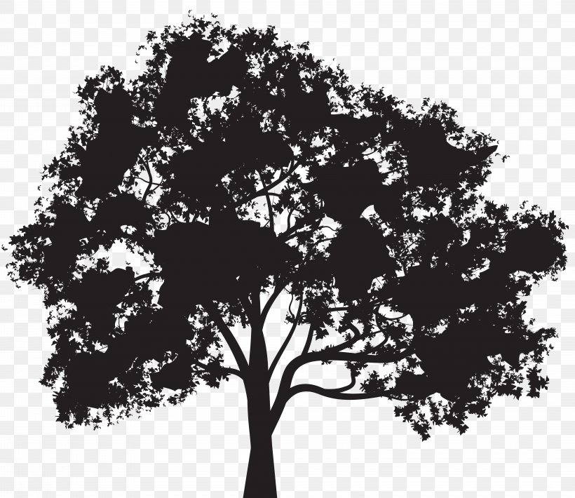 Tree Silhouette Clip Art, PNG, 8000x6936px, Tree, Black And White, Branch, Drawing, Leaf Download Free