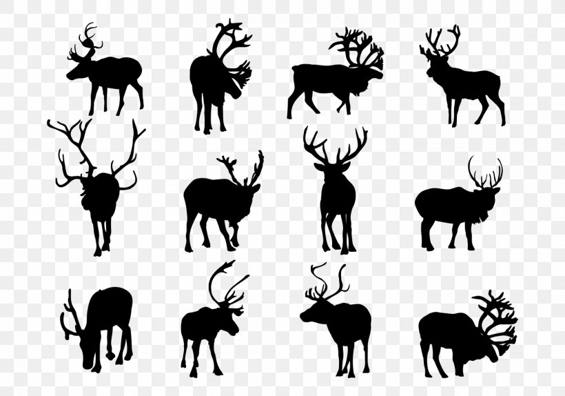 Reindeer Silhouette Clip Art, PNG, 1400x980px, Reindeer, Antler, Black And White, Deer, Elk Download Free