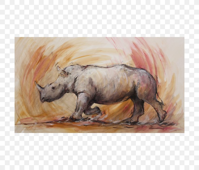 Watercolor Painting Cattle Rhinoceros Wildlife, PNG, 700x700px, Painting, Animal, Carnivora, Carnivoran, Cattle Download Free