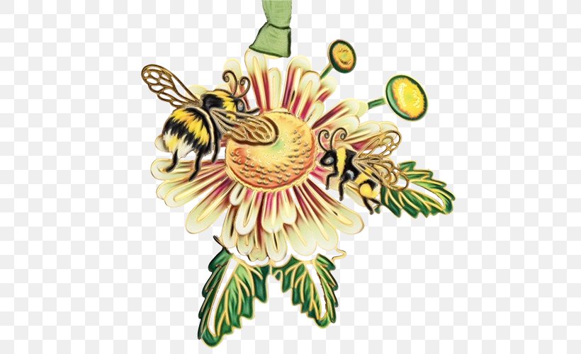 Honeybee Clip Art Flower Passion Flower Family Membrane-winged Insect, PNG, 500x500px, Watercolor, Bee, Flower, Honeybee, Membranewinged Insect Download Free