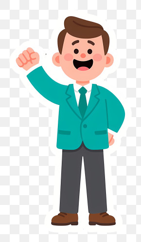 Cartoon Businessman Happy Success - Happy Man In Teal Suit Waving PNG