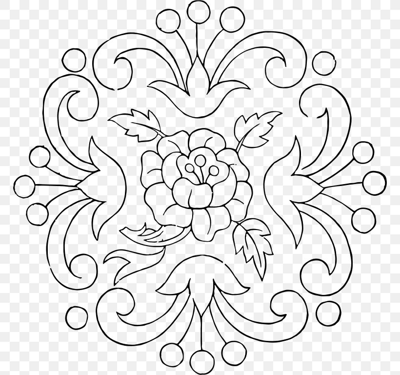 Floral Design Embroidery Stitch Pattern, PNG, 766x768px, Floral Design, Area, Artwork, Black, Black And White Download Free