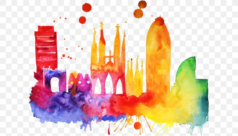 Barcelona Skyline Watercolor Painting Art, PNG, 619x469px, Barcelona Skyline, Acrylic Paint, Art, Barcelona, Canvas Download Free