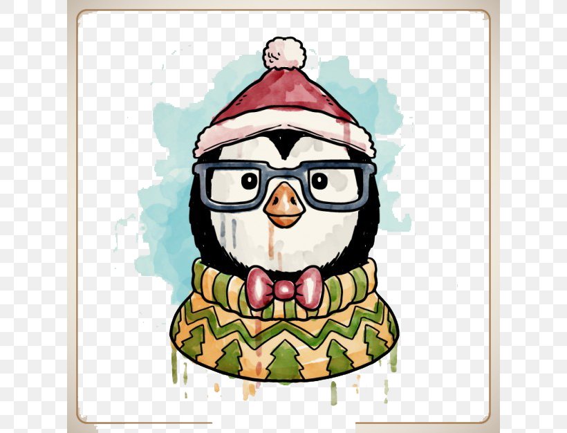 Penguin Christmas Decoration Watercolor Painting, PNG, 626x626px, Penguin, Art, Bird, Canvas, Christmas Download Free
